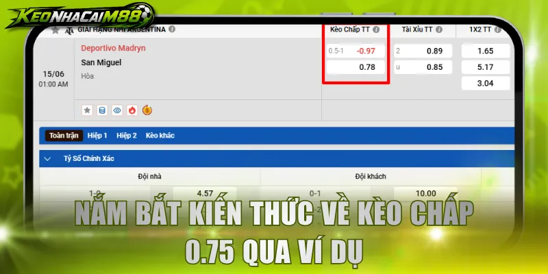 Nắm bắt kiến thức về kèo chấp 0.75 qua ví dụ