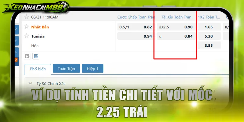 Ví dụ tính tiền chi tiết với mốc 2.25 trái